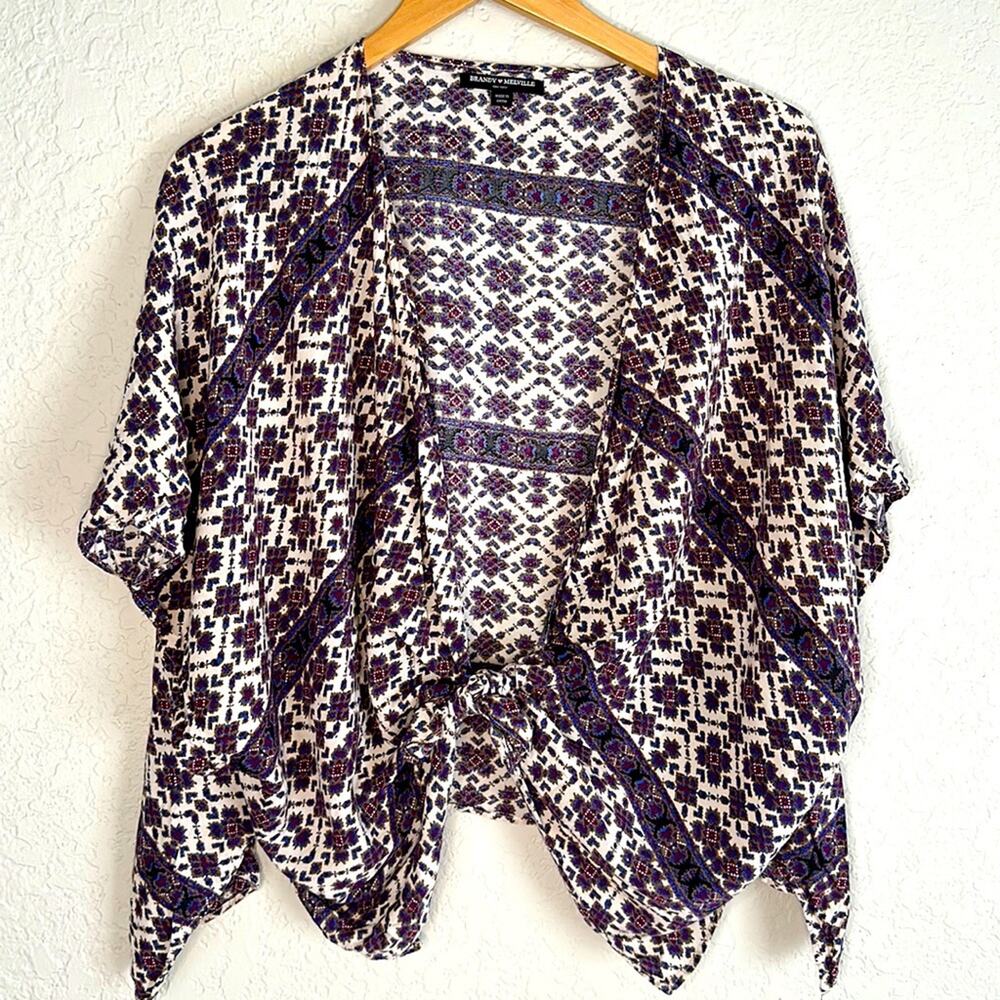 Brandy Melville Purple Aztec Wrap Shawl Front Tie Rayon Top Boho Hippie Fall